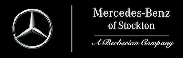 Mercedes-Benz logo on the left with the text Mercedes-Benz of Stockton and A Berberian Company on the right, all on a black background.
